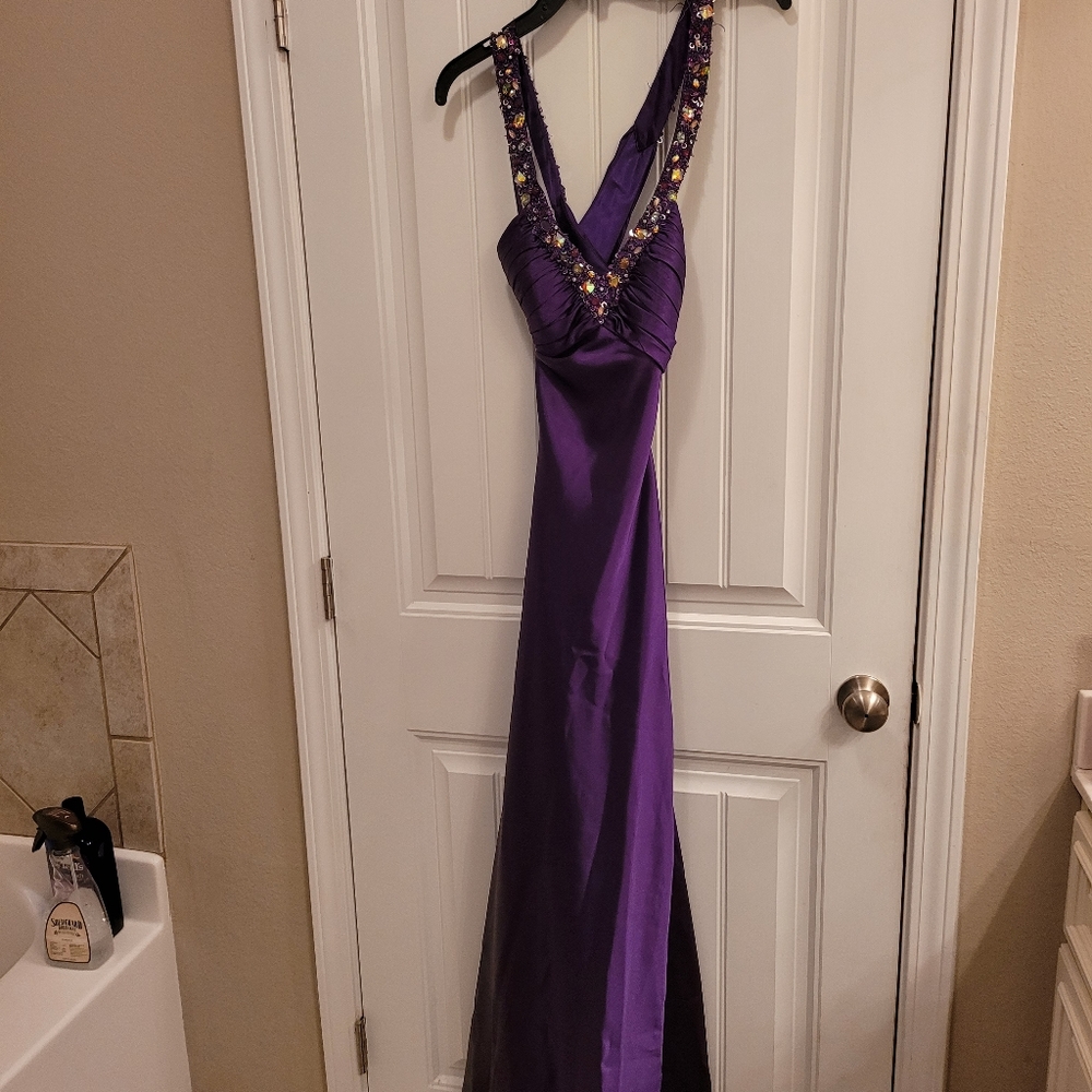 La Femme, Hand Beaded Royal Purple Ball Gown, Size 6